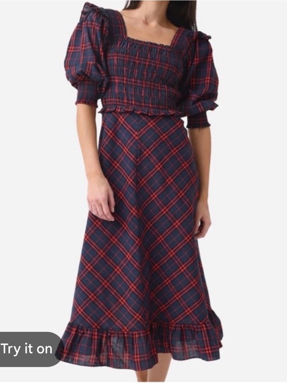 HUNTER BELL Annie Navy and Red Plaid Smocked Dress